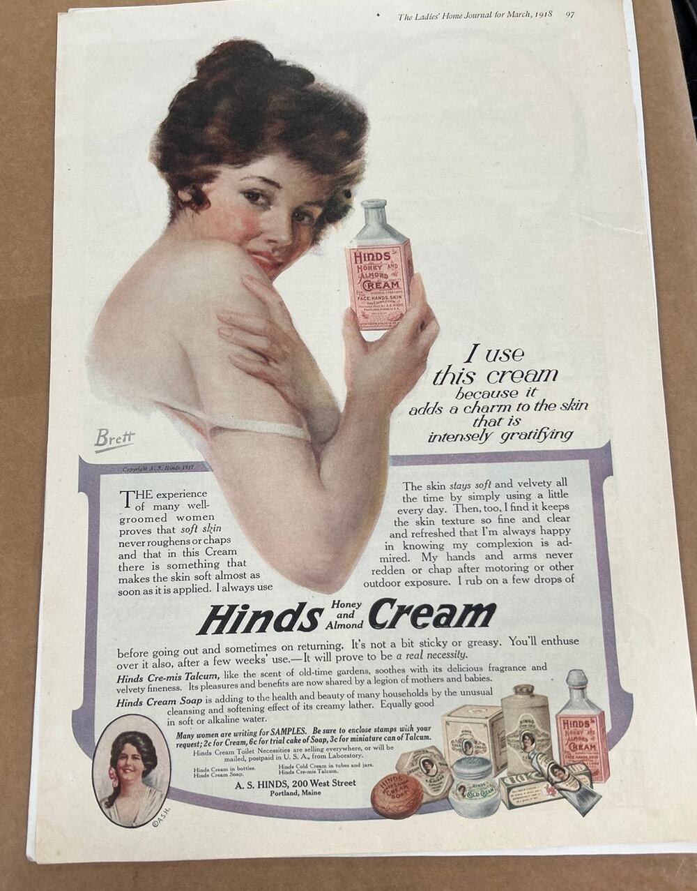 Antique Ad for Hinds Cream on Page From Ladies Home Journal 1918